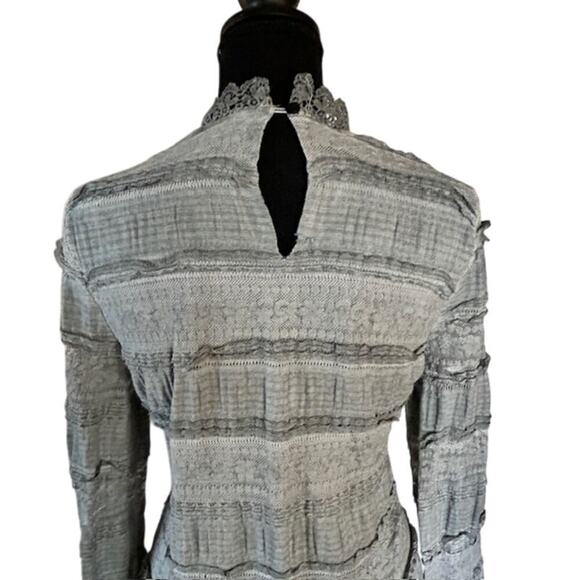 Pol Textured Slate Long-Sleeve Midi Dress – Boho Chic, size Medium - Picture 4 of 7